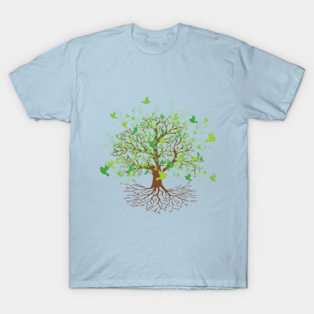 Tree of life green birds version T-Shirt by Bwiselizzy